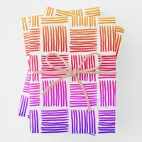 Modern Abstract Rainbow Textured Lines Wrapping Paper Sheets