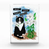 Tuxedo Cat and Lilies | Inspirational Quote Photo Block