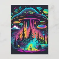 Psychedelic UFO Fantasy Art Postcard