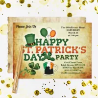 Colorful St Patrick's Day Party Vintage Parchment Invitation