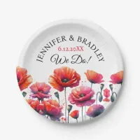 Red Poppies Floral Wedding  Paper Plates