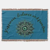 Monogram Dark Green Evil Eye Green Symbol on blue  Throw Blanket