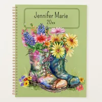 Flowers in Boots Personalize with Name, Year  Planner