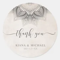 Mandala Lace Wedding Thank You Neutrals ID478 Classic Round Sticker