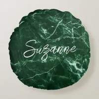 Green Marble Simple Monogram Name | Round Pillow