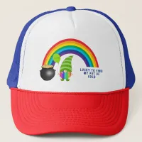 Rainbow Gnome Pot of Gold St Paddys Day Lucky Trucker Hat