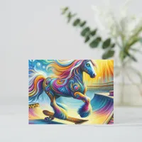 Colorful Horse Skateboarding Postcard