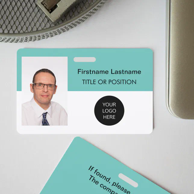 Light Teal Photo ID Name Badge