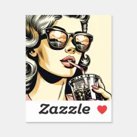 Pop Art Comic Book Pretty Woman Drinking Soda Sticker