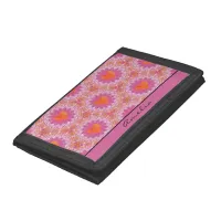 Orange and Pink Mandala with Hearts and Name  Trifold Wallet