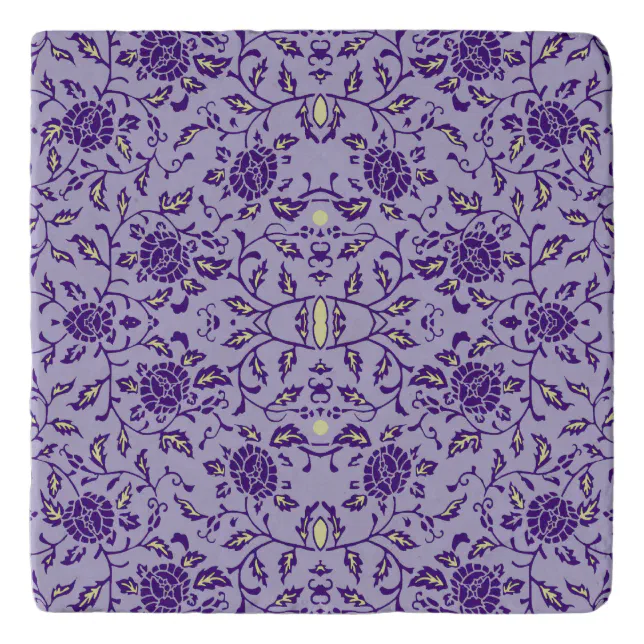 Elegant Flowery Purple Damask Trivet