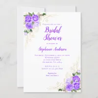 Purple Floral Watercolor Gold Bridal Shower Invitation