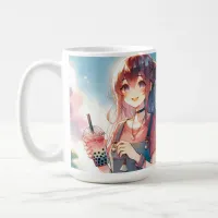 Cute Anime Girl Holding a Boba Tea Coffee Mug