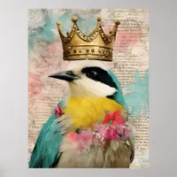 Bird in a Crown Collage Poster