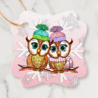Whimsical Watercolor Owls Christmas Gift Tag