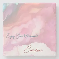 Enjoy Your Retirement Pastel Fluid Colors Stone Coaster