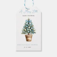 Blue Bow Christmas Tree Merry Little Baby Shower Gift Tags