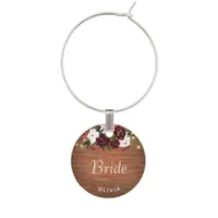 Burgundy and Blush Floral Rustic Bride Wedding Wine Charm