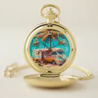 Retro RV and Palm Trees Pocket Watch