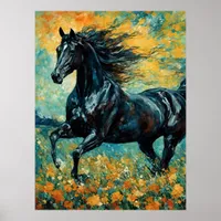 Galloping Black Stallion Poster