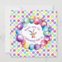 Cute Colorful Watercolor Bunny and Polka Dots Thank You Card