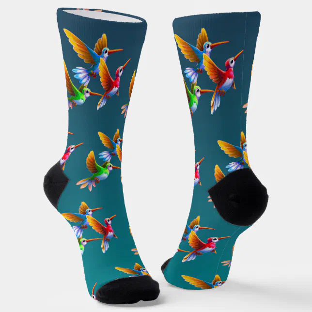 Colorful Hummingbirds in Flight Socks