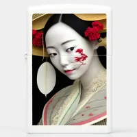 Japanese Floral Geisha Red Gold Fantasy Art Poster Zippo Lighter