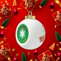 Green, Red & Gold Merry Christmas | Ceramic Ball Christmas Ornament