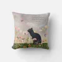 Black Cat in Flowers Throw Pillow