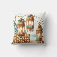 Tropical Christmas Lights Throw Pillow