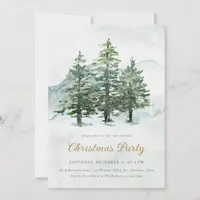 Watercolor Pine Forest Christmas Party Invitation