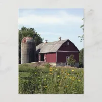 Perfect Red Barn and Silo Postcard