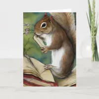 Watercolor Squirrel Reading a Book Card