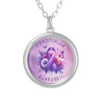 Fibromyalgia Awareness Ribbon Silver Plated Necklace