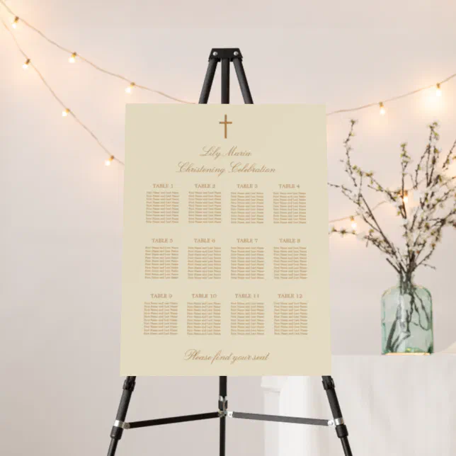 Cream 12 Table Christening Seating Chart Foam Board