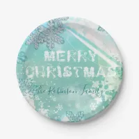 Winter Snowflakes Merry Christmas Peel Off Look Paper Plates