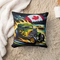 Fiery hot rod racing by the lake throw pillow