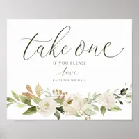 Elegant Wedding Please Take One Sign Foliage White