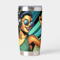 Pop Art Woman in Headphones Dancing Insulated Tumbler