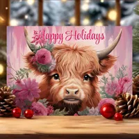 Floral Christmas Baby Highland Cow Happy Holidays Holiday Card