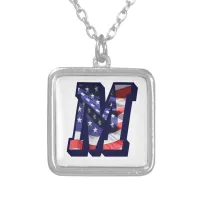 American Flag Letter M" Silver Plated Necklace