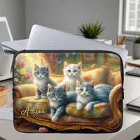 Cats on the sofa - cute scene in vintage look laptop sleeve