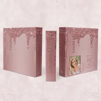 Rose Gold Glitter Drips Birthday Photo Album 3 Ring Binder