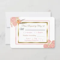 Blue PInk Gold Bird & Floral Wedding RSVP card