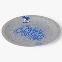 Merry Christmas in Blue on Silver | Paper Plates