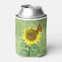 Pretty Yellow Sunflower and Orange Butterfly Can Cooler