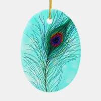 Hand drawn Peacock Feathers Personalized   Ceramic Ornament