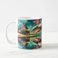 Log Cabin on the Beach Ai Art Coffee Mug