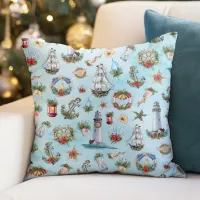 Nautical Christmas Décor Lighthouses Ships Throw Pillow