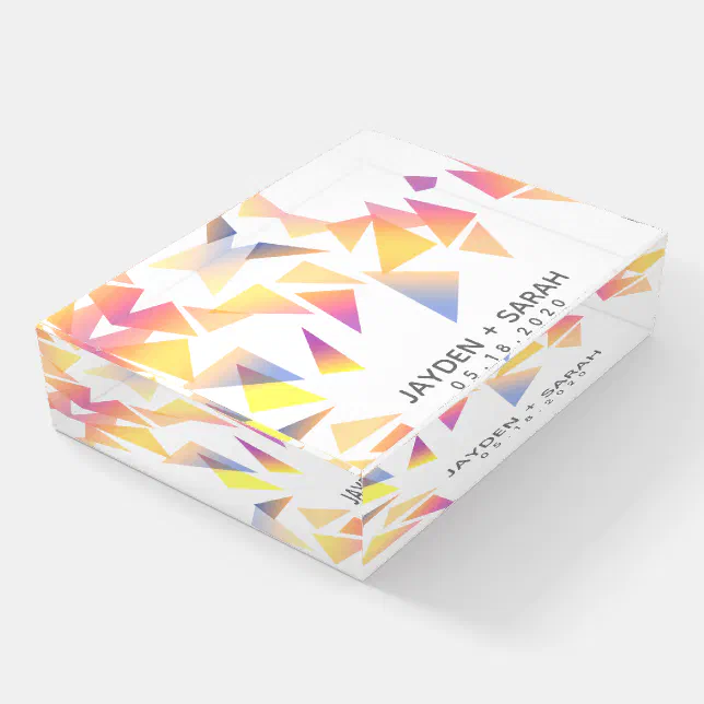 Pastel Multi-Colored Confetti White Wedding Paperweight